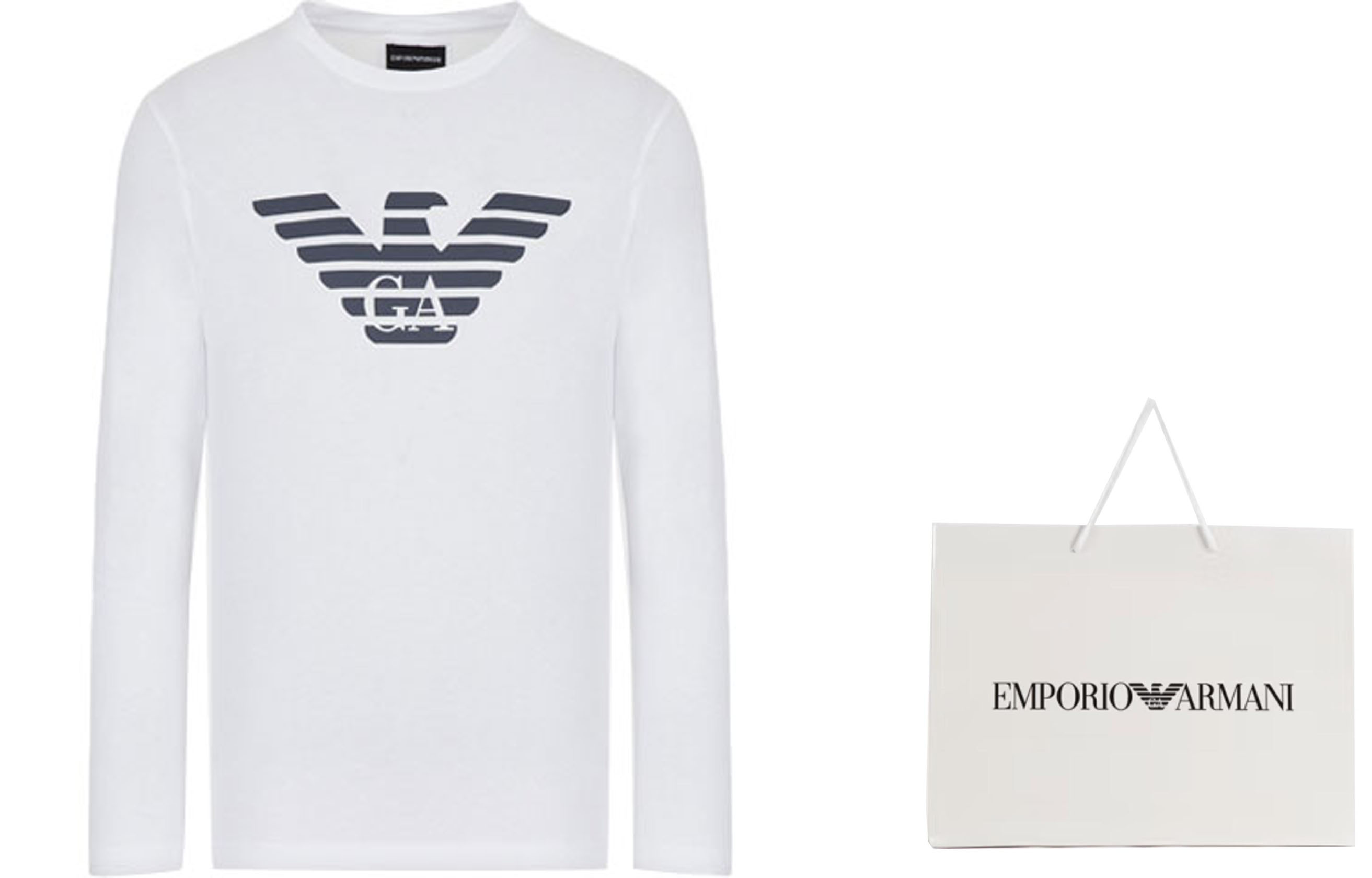 Lookbook エンポリオアルマーニ ホワイトグラフィックプリント 長袖 クルーネックTシャツ 8N1TN8-1JPZZ-0147