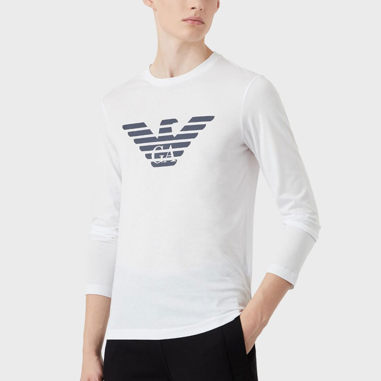 Purchase エンポリオアルマーニ ホワイトグラフィックプリント 長袖 クルーネックTシャツ 8N1TN8-1JPZZ-0147