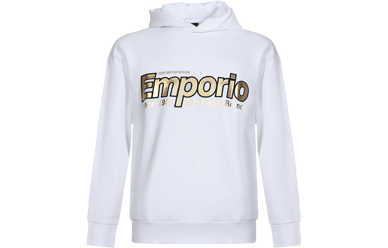 Emporio Armani White Hoodie with Gold Logo Design 6G1MF8-1J07Z-0100