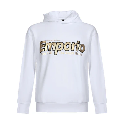 Emporio Armani White Hoodie with Gold Logo Design 6G1MF8-1J07Z-0100