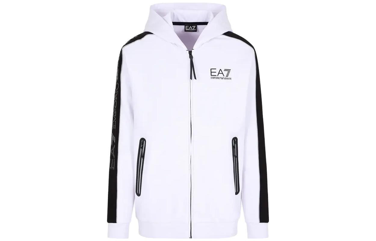 Emporio Armani White Hoodie Zip Jacket with Logo Print 6RPM31-PJ07Z-1100