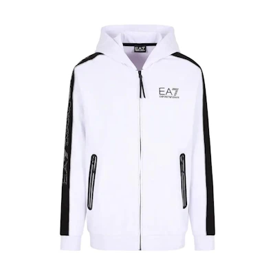 Emporio Armani White Hoodie Zip Jacket with Logo Print 6RPM31-PJ07Z-1100