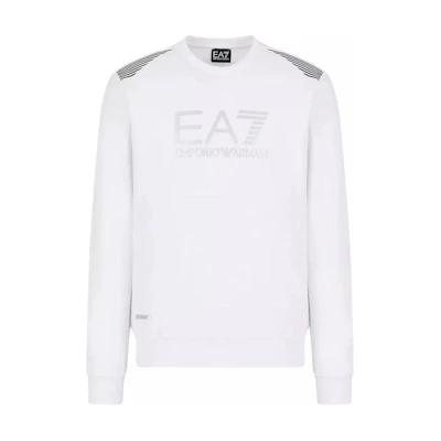 Emporio Armani White Letter Print Crew Neck Pullover Sweatshirt 3DPM40-PJLIZ-1100