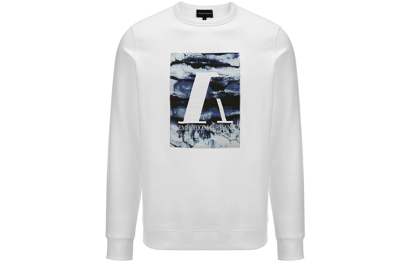 Emporio Armani White Letter Print Crewneck Long-Sleeve Sweatshirt 3H1M6P-1JH6Z-0100