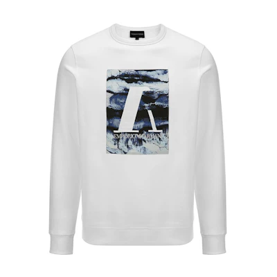 Emporio Armani White Letter Print Crewneck Long-Sleeve Sweatshirt 3H1M6P-1JH6Z-0100