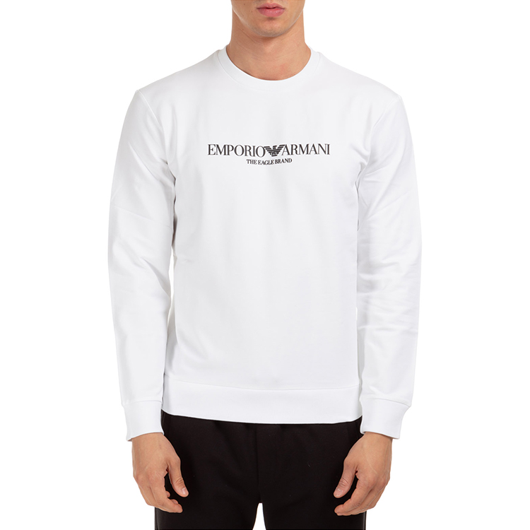 Shop Emporio Armani 白色標誌純棉圓領運動衫 8N1ME8-1J04Z-0100