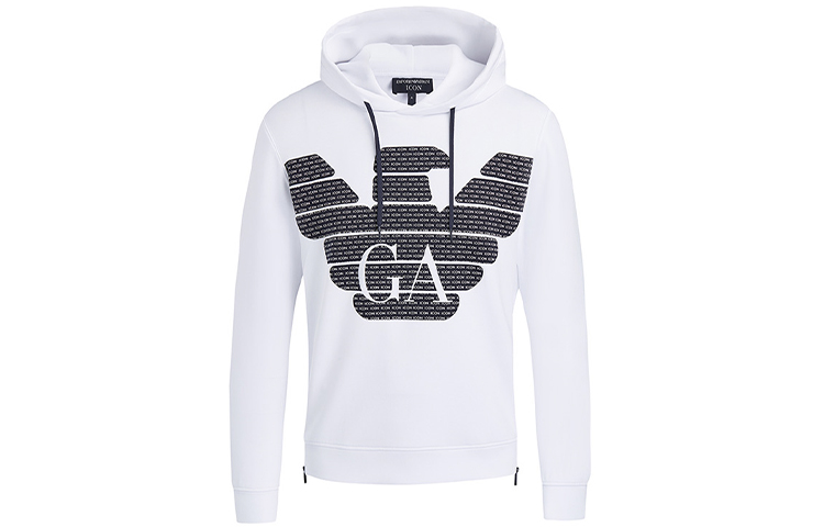 Emporio Armani White Logo Print Pullover Hoodie 8N1M7H-1JHSZ-0100