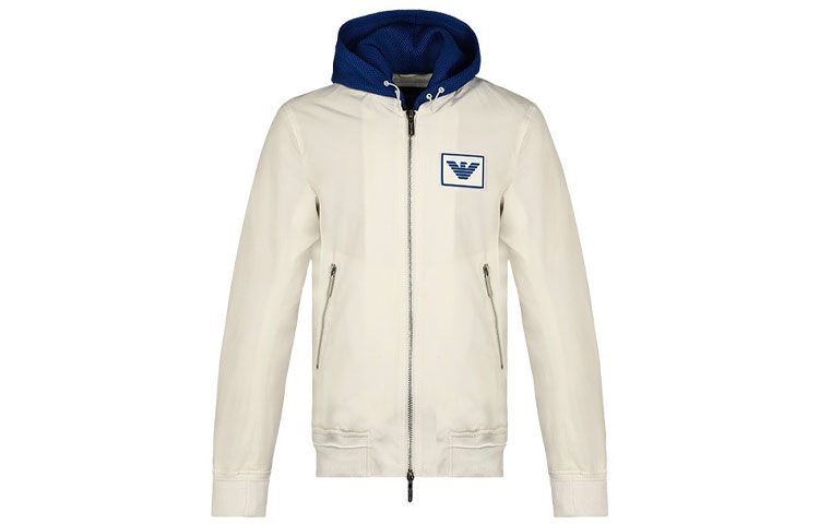Emporio Armani White Logo Zip-Up Hooded Jacket 3H1BA6-1NLAZ-0101