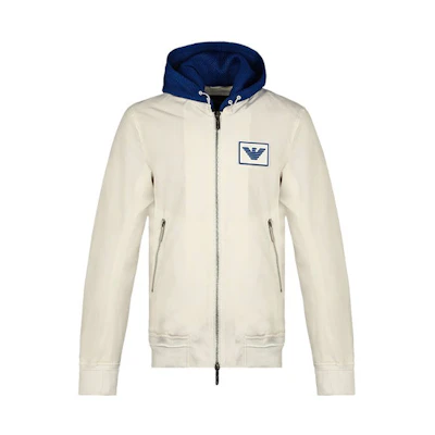 Emporio Armani White Logo Zip-Up Hooded Jacket 3H1BA6-1NLAZ-0101