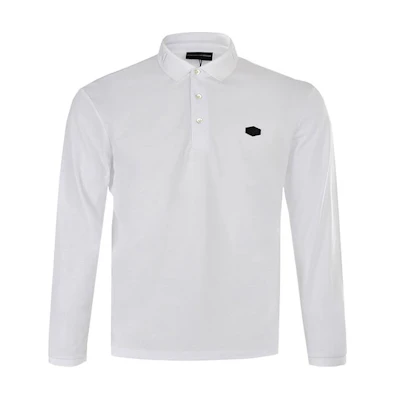Emporio Armani White Long Sleeve Polo Shirt with Embroidered Logo. 6G1FN3-JBQZ-F125