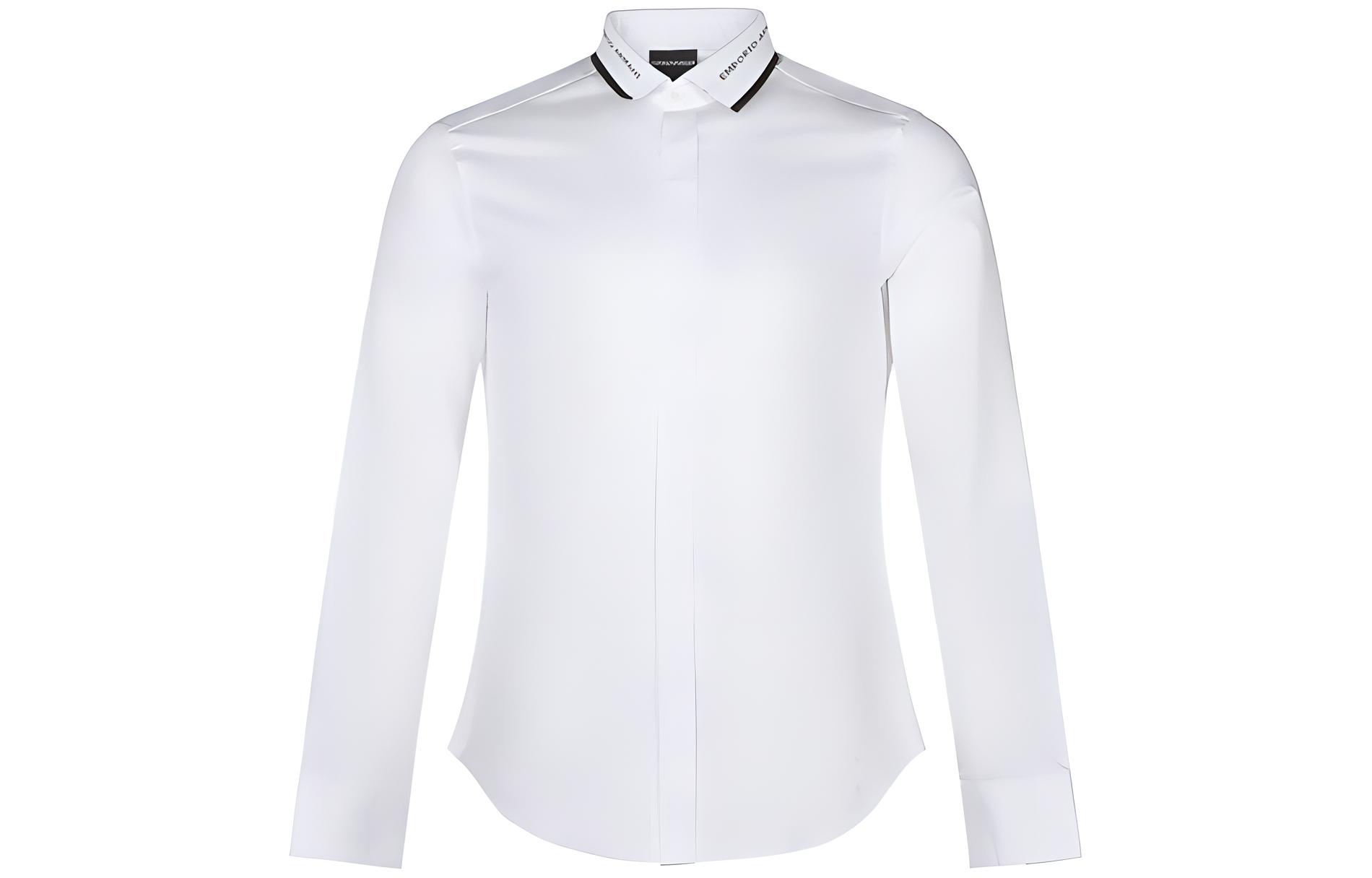 EMPORIO ARMANI White Long Sleeve Shirt with Logo Trim 3K1CP8-1NXRZ-0100