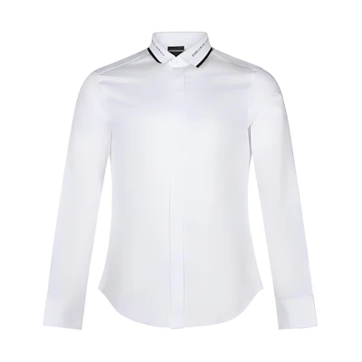 EMPORIO ARMANI White Long Sleeve Shirt with Logo Trim 3K1CP8-1NXRZ-0100