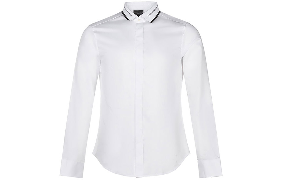 Order EMPORIO ARMANI Kemeja Lengan Panjang Putih dengan Logo Trim 3K1CP8-1NXRZ-0100