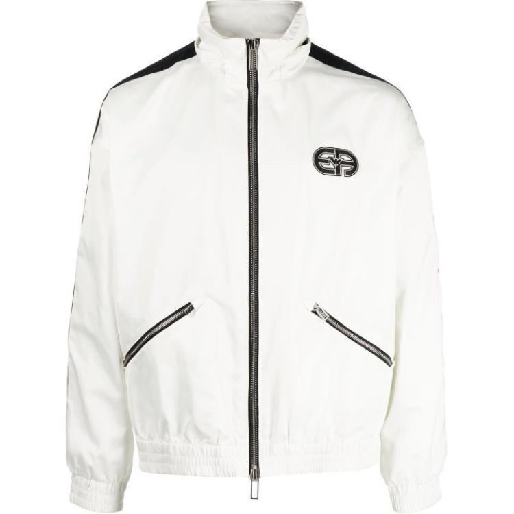 Emporio Armani White Printed Zip-Up Jacket with Stand Collar 3R1BR0-1NRYZ-0101