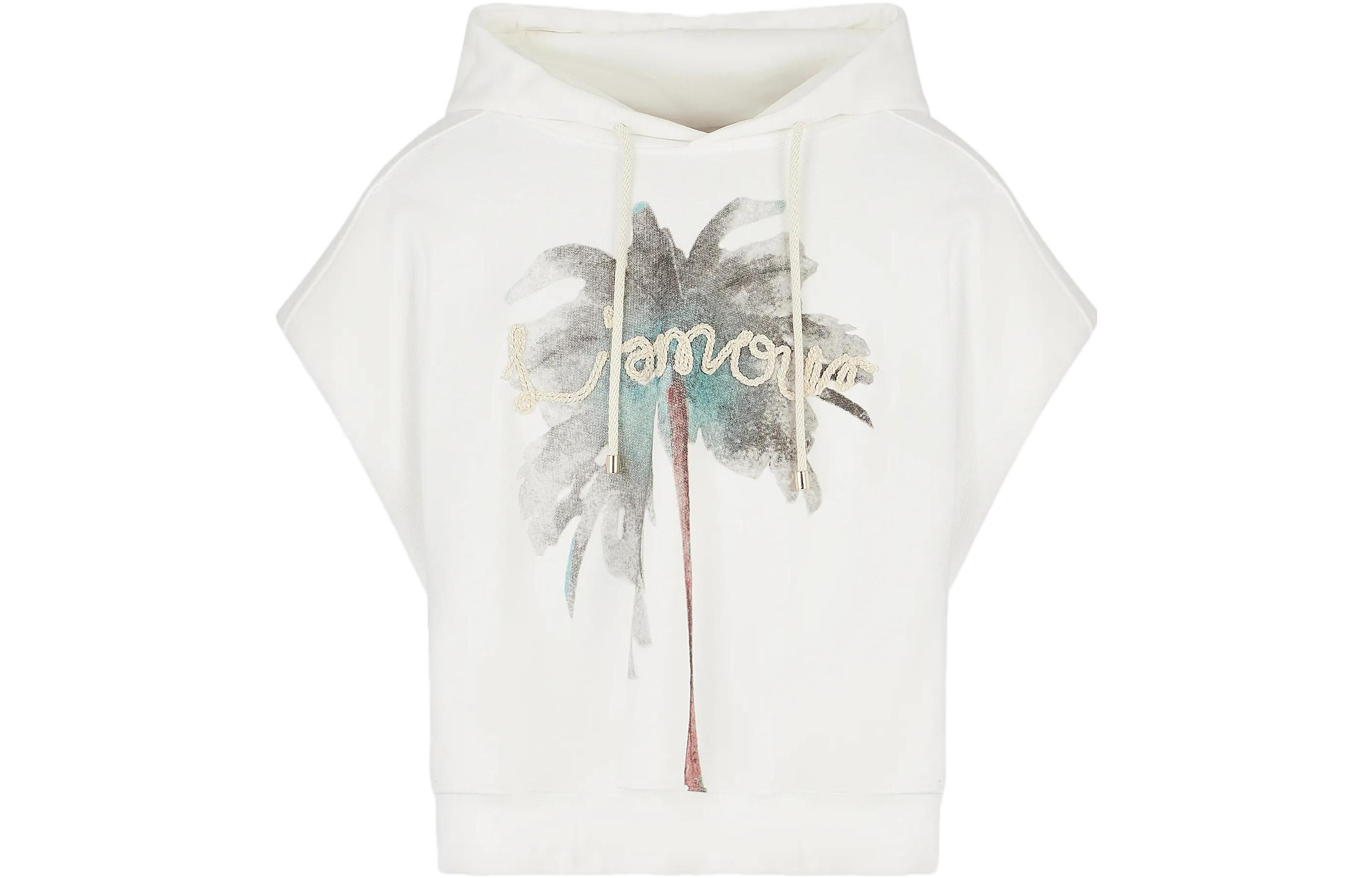 Emporio Armani White Sleeveless Hoodie with Botanical Letter Print 3R1M6U1-JZHZ1-0101