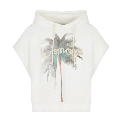 Emporio Armani White Sleeveless Hoodie with Botanical Letter Print 3R1M6U1-JZHZ1-0101