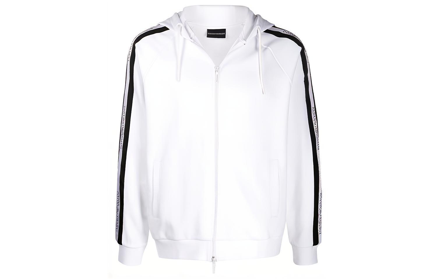 Emporio Armani White Striped Print Zip Hoodie 3H1MG6-1J07Z-0100