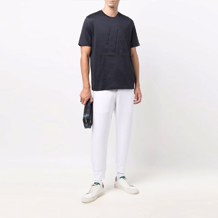 Lookbook Emporio Armani White Tapered Knitted Jogger Pants. 8N1P92-1JHSZ-0100