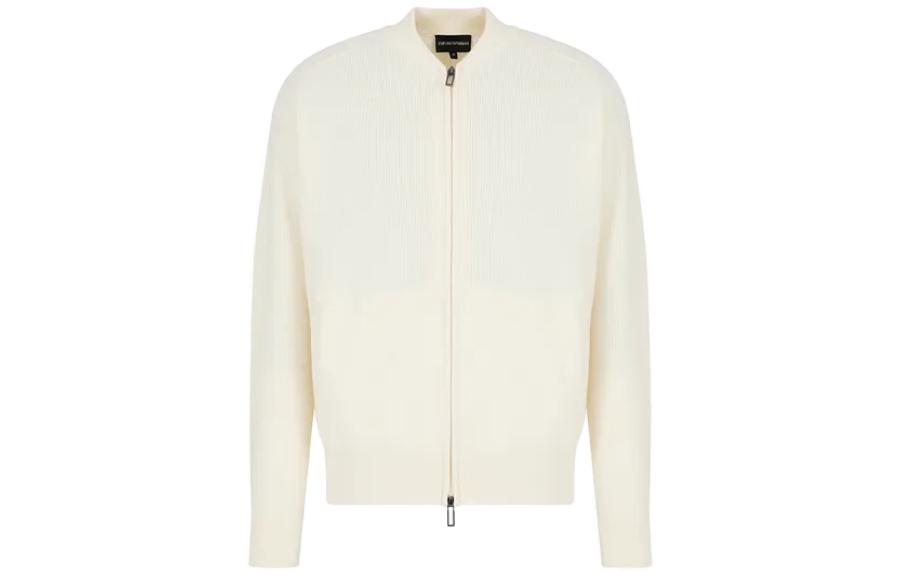 Emporio Armani White Zip-Up Cardigan Jacket with Crew Neck 6R1MXT1-MMBZ1-0128