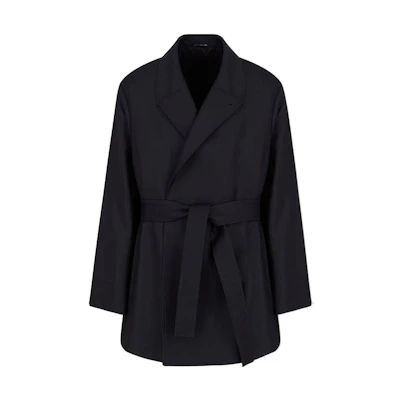 Emporio Armani Wool Tie Solid Collar Jacket Navy Blue B1G360-B1594-1922