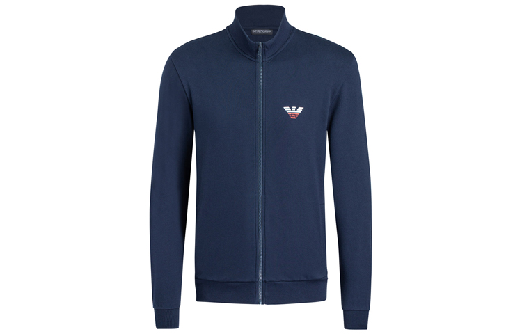 Emporio Armani Zip-Up Logo Jacket - Solid Color, Long Sleeve, Blue 111532-0P571-00135