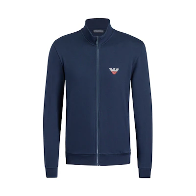 Emporio Armani Zip-Up Logo Jacket - Solid Color, Long Sleeve, Blue 111532-0P571-00135
