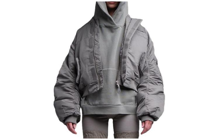 Entire Studios Drop5 Stand Collar Velcro Jacket Unisex Gray Long Sleeve ES2234SW