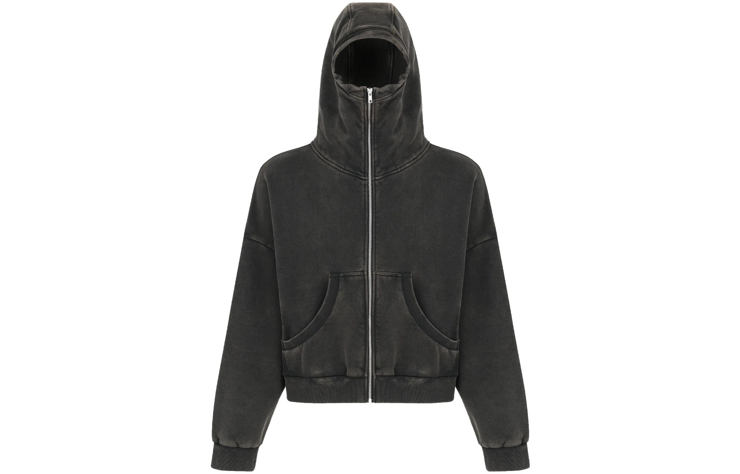 Entire Studios FW23 Unisex Washed Black Hoodie with Front Metal Zipper ES2106WB