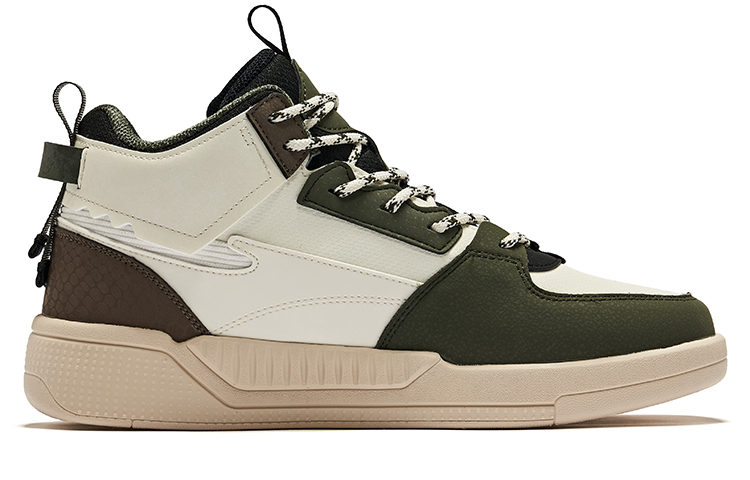 Order 鴻星爾克 合成革織物 百搭舒適 包覆性耐磨防滑 中幫 板鞋 男款 暗綠未漂原色