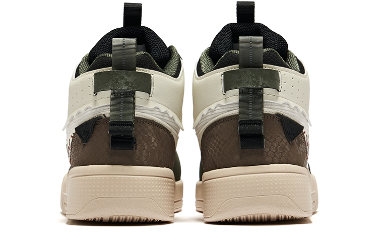 Shop 鴻星爾克 合成革織物 百搭舒適 包覆性耐磨防滑 中幫 板鞋 男款 暗綠未漂原色