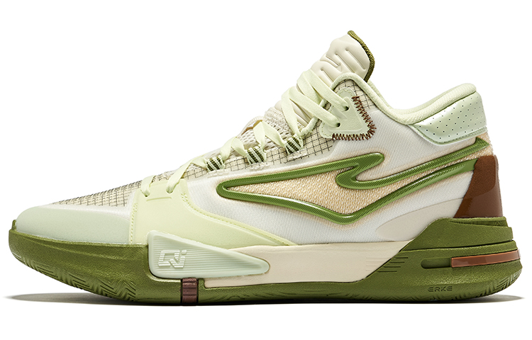 ERKE Qitan Qi-Wuwei High-Top Basketball Shoes White/Green Mens Comfort TPU 11124104110-003