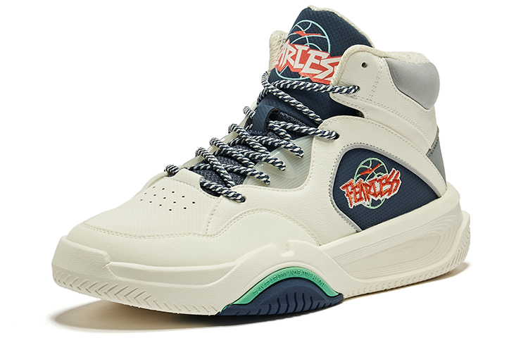 Lookbook 鴻星爾克 制霸-擎天 撞色拼接 防滑耐磨 高幫 板鞋 男款 橡芽白灰墨藍