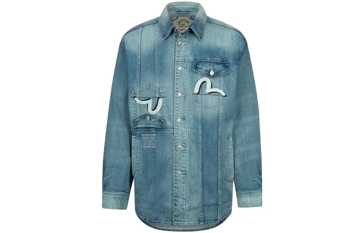 EVISU 2023 Spring Summer Denim Jacket with Graffiti Print Daruma Logo - Blue 2ESHTM3SJ717XXDN 圖 2