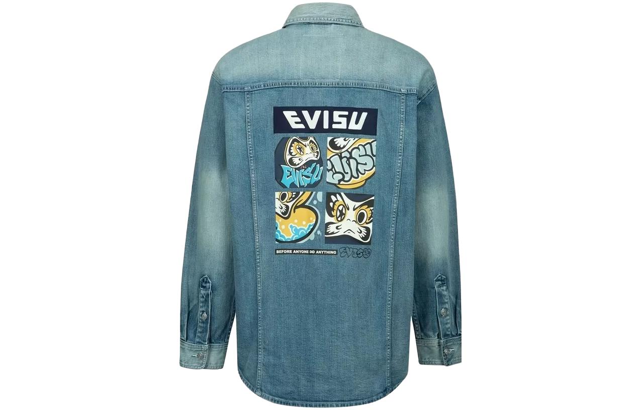 EVISU 2023 Spring Summer Denim Jacket with Graffiti Print Daruma Logo - Blue 2ESHTM3SJ717XXDN 圖 3