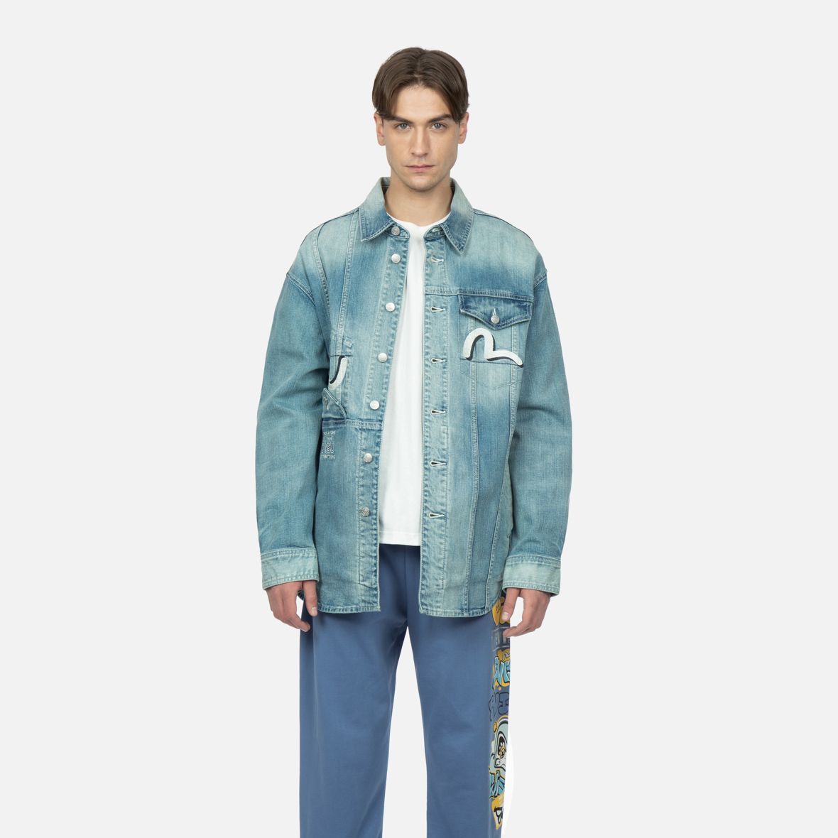 EVISU 2023 Spring Summer Denim Jacket with Graffiti Print Daruma Logo - Blue 2ESHTM3SJ717XXDN 圖 4