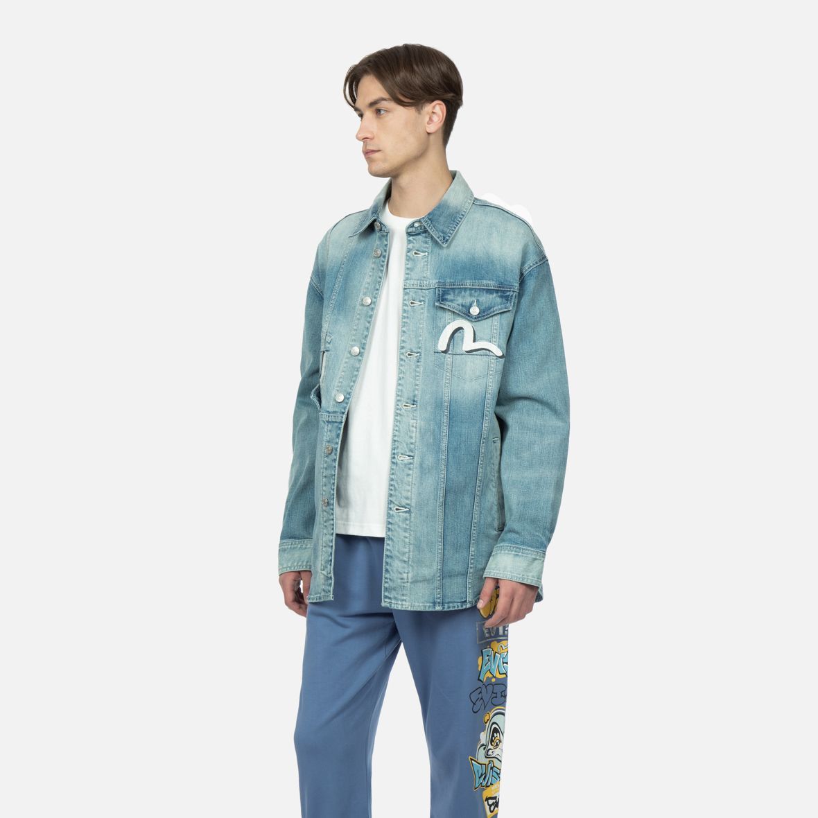 EVISU 2023 Spring Summer Denim Jacket with Graffiti Print Daruma Logo - Blue 2ESHTM3SJ717XXDN 圖 5