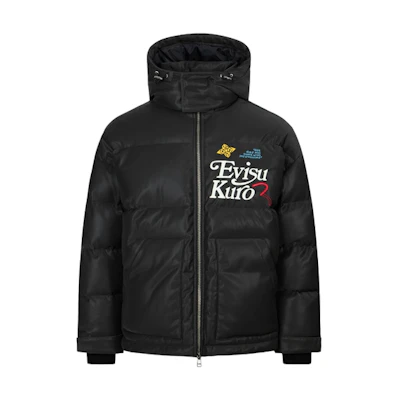 EVISU 2023AW Black Down Jacket with Letter & Seagull Embroidery Hoodie 2EAGNM3NJ5202OSPU