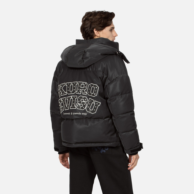 Purchase EVISU 2023AW 黑色鴨絨連帽外套，字母與海鷗刺繡設計 2EAGNM3NJ5202OSPU