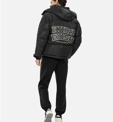 EVISU 2023AW 黑色鴨絨連帽外套,字母與海鷗刺繡設計 2EAGNM3NJ5202OSPU Cheap EVISU 2023AW 黑色鴨絨連帽外套,字母與海鷗刺繡設計 2EAGNM3NJ5202OSPU