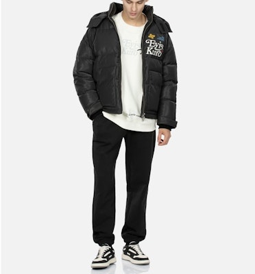 EVISU 2023AW 黑色鴨絨連帽外套,字母與海鷗刺繡設計 2EAGNM3NJ5202OSPU 1