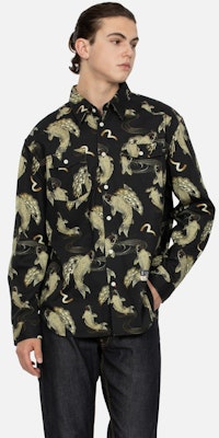 EVISU 2024 秋冬 コイ魚 & カモメプリント オーバーサイズシャツ ブラック 2EAHTM4SL7039OSCT Shop EVISU 2024 秋冬 コイ魚 & カモメプリント オーバーサイズシャツ ブラック 2EAHTM4SL7039OSCT