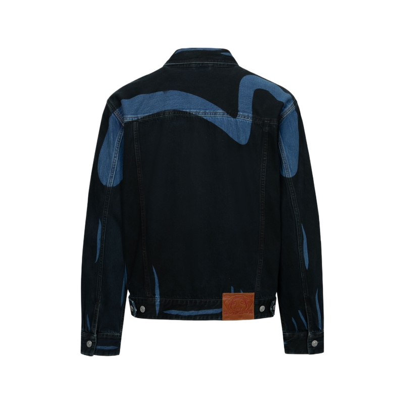 EVISU 2024 Fall Winter Seagull Wide Fit Denim Jacket  Black Denim All-over. 2EAHTM4DJ1005RXDN
