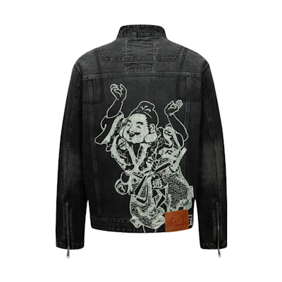 EVISU 2024 FW Buddha Print Relaxed Fit Denim Biker Jacket 2EAHTM4DJ1007RXDN