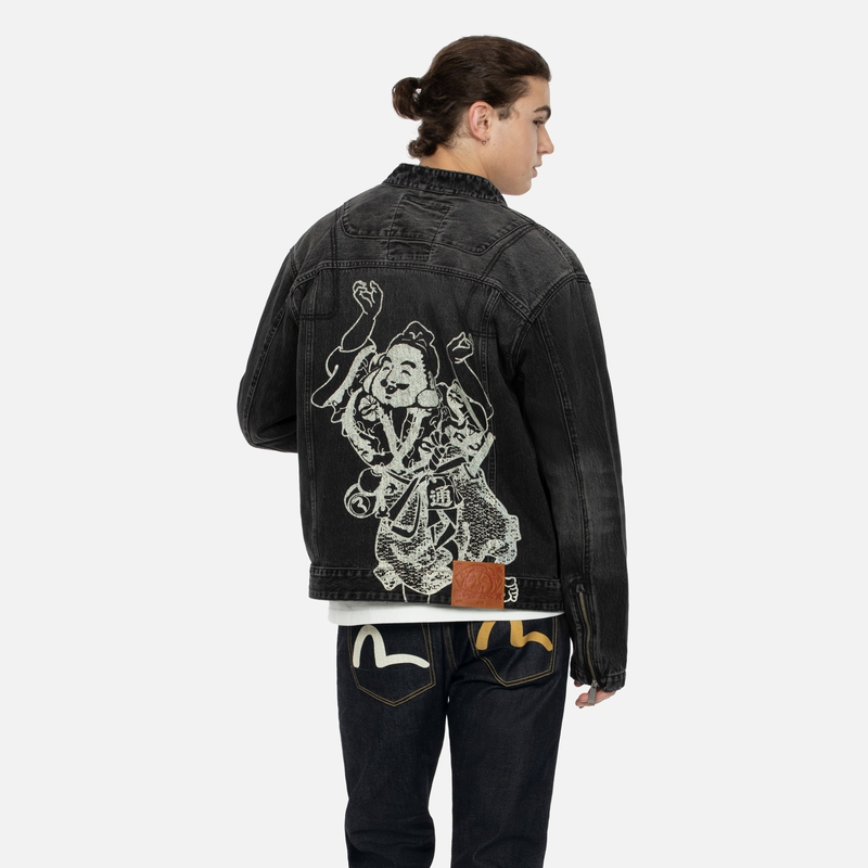 EVISU 2024 FW  Buddha Print Relaxed Fit Denim Biker Jacket 2EAHTM4DJ1007RXDN 圖 4