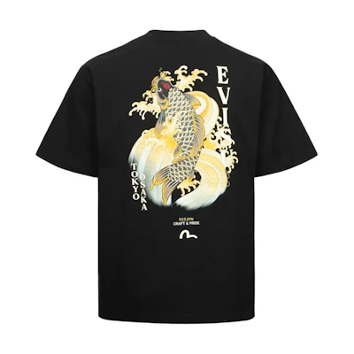 EVISU 2024 FW Oversized Tee with Embroidered Seagull & Koi Print. 2EAHTM4TS7068RXCT