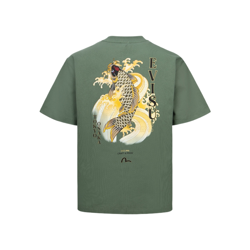 Sizing EVISU 2024秋冬宽松刺绣海鸥与锦鲤图案T恤 2EAHTM4TS7068RXCT