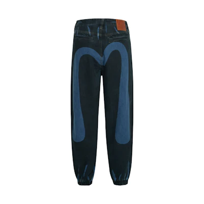 EVISU 2024 FW Wide-Leg Jeans Black Denim with Dye M Logo. 2EAHTM4JO1056WLDN