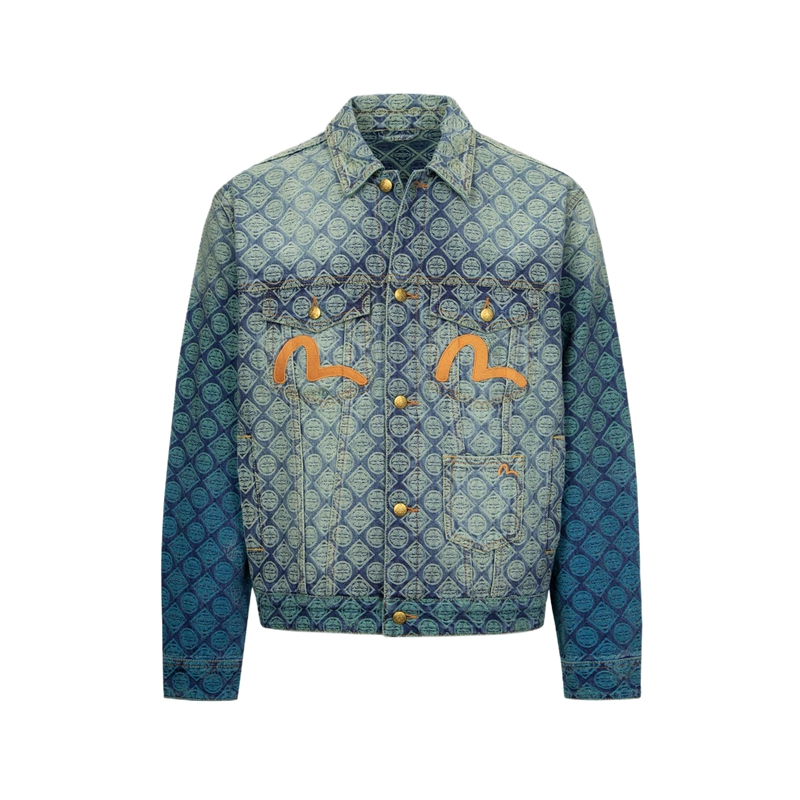 EVISU 2024 FW Gradient Jacquard Seagull Embroidery Denim Jacket Blue Mens 2EAHTM4DJ7002RXDN