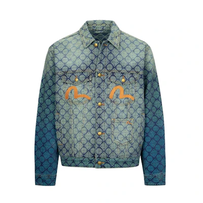 EVISU 2024 FW Gradient Jacquard Seagull Embroidery Denim Jacket Blue Mens 2EAHTM4DJ7002RXDN