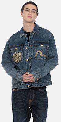 EVISU 2024 秋冬海鷗與家紋拼接男士寬鬆牛仔外套 2EAHTM4DJ7094RXDP Shop EVISU 2024 秋冬海鷗與家紋拼接男士寬鬆牛仔外套 2EAHTM4DJ7094RXDP